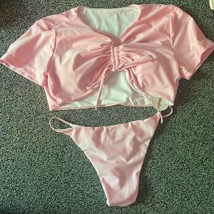 Pink Short Sleeve Bikini